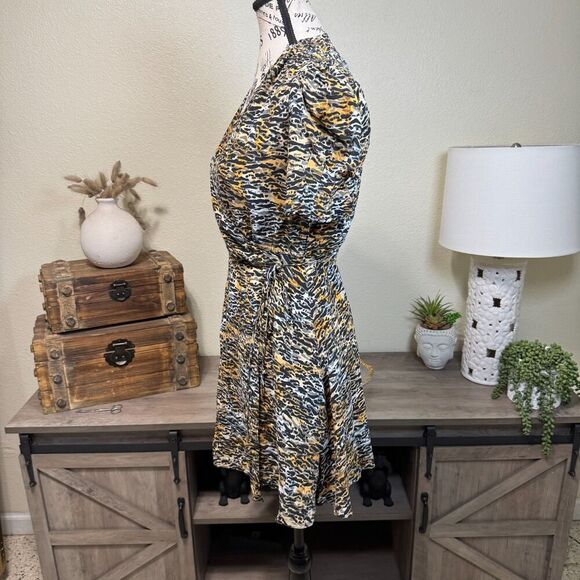 SALONI Ink Tiger Animal Print Black LEA Silk Wrap A-Line Mini Dress Size 4 - Picture 4 of 11